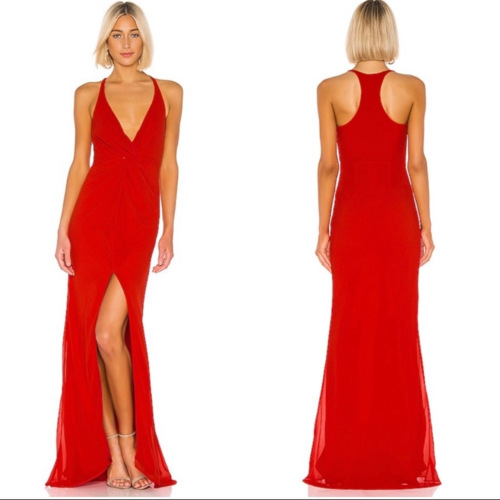 Lovers + Friends Red Xael Plunging Twist High Slit